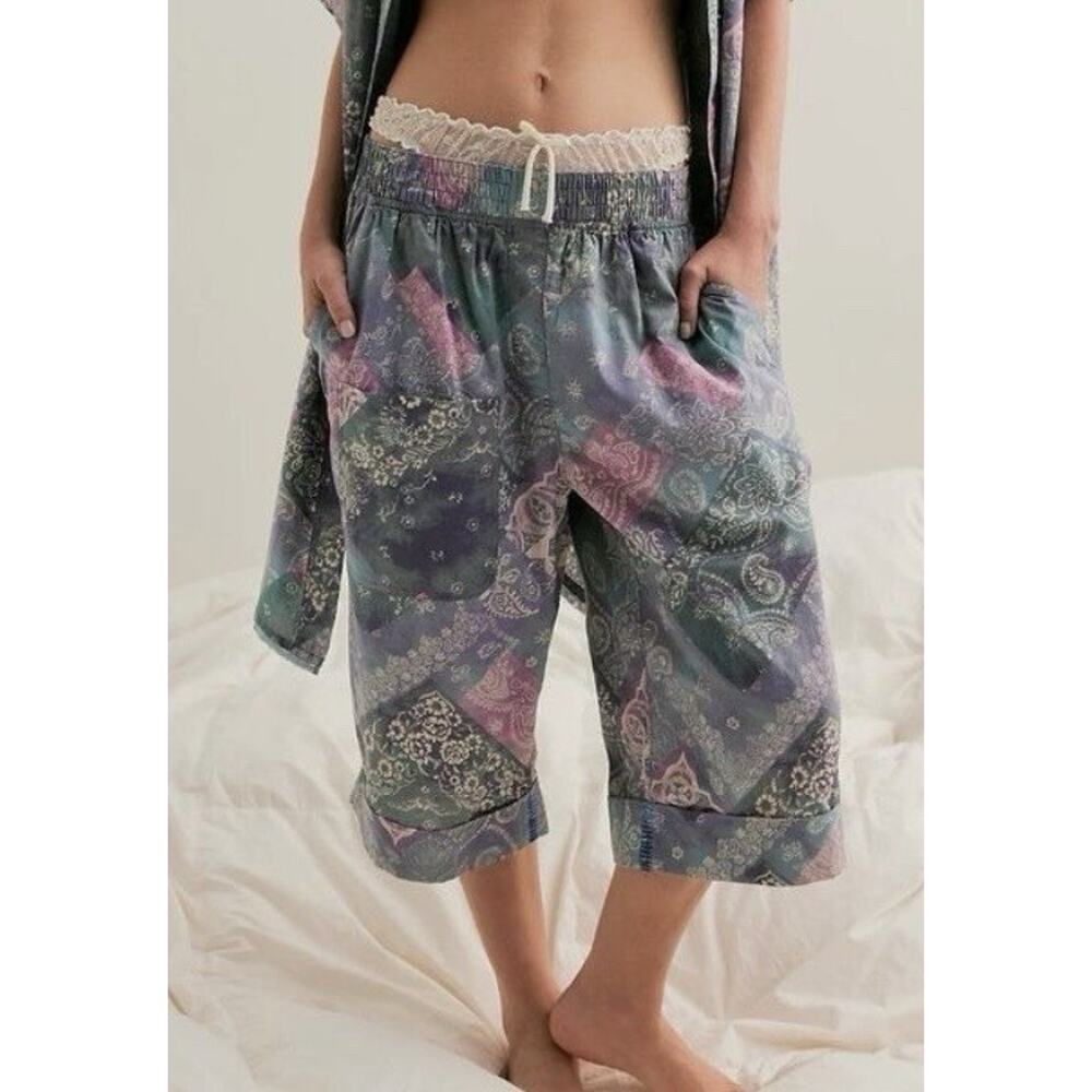 Free People Intimately Bedside Babe Bermuda Shorts Printed Cotton Paisley XS - Picture 15 of 15